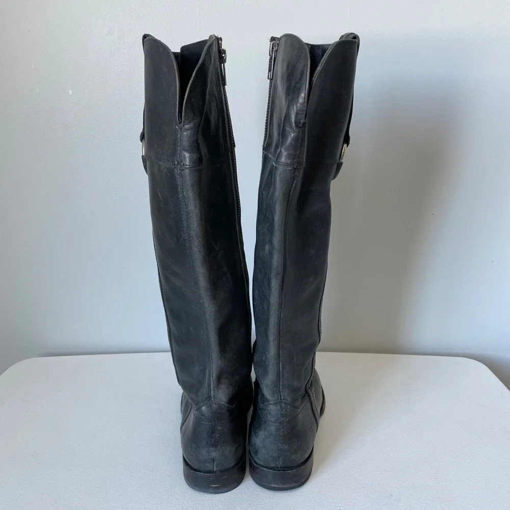 Frye Jamie Ring Tall Distressed Black Leather Riding Boots Size Women's 9